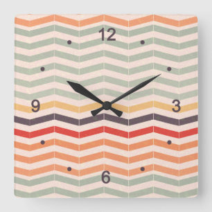 Vintage Chevron Zigzag Stripes Square Wall Clock