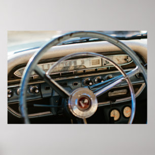 Vintage Chevy steering wheel and dashboard Poster
