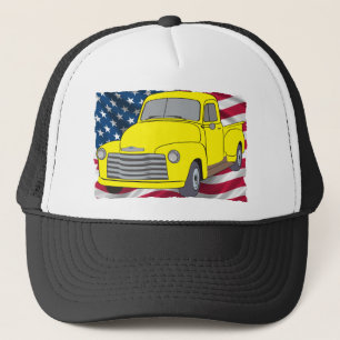 Vintage Chevy Truck with American Flag Trucker Hat