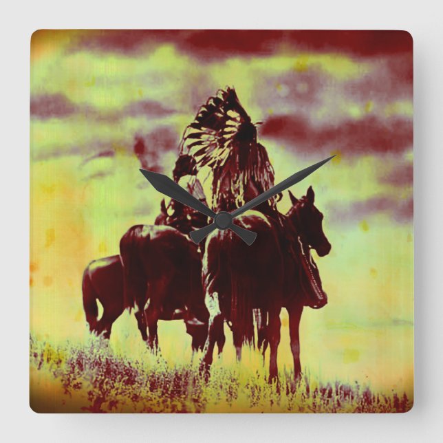 Vintage Cheyenne Warriors Square Wall Clock (Front)