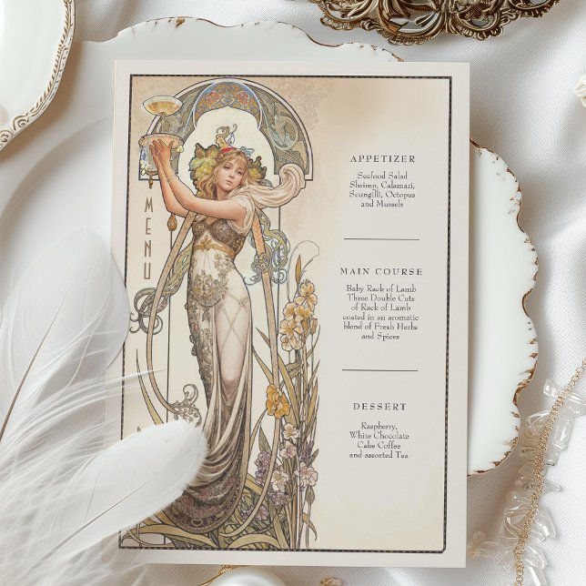 Vintage Chic Art Nouveau Wedding Menu Card (Creator Uploaded)