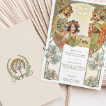 Vintage Chic Art Nouveau Wedding Menu Card<br><div class="desc">Add a touch of vintage elegance to your wedding with our Elegant Art Nouveau Wedding Menu Card. Featuring a stunning illustration inspired by the Art Nouveau movement, this card displays intricate floral motifs and graceful figures in rich hues of gold, sage green, and coral. The front lists a delectable selection...</div>