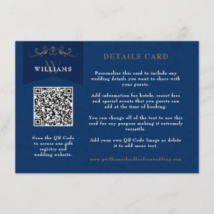 Vintage Chic Blue QR Code Wedding Card Insert