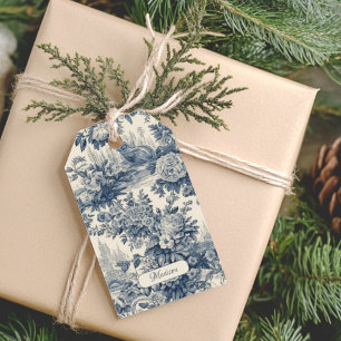 Vintage Chic Blue Toile de Jouy Floral Monogram Gift Tags