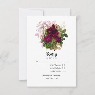 Vintage Chic Blush and Burgundy Wedding RSVP Card