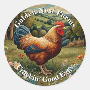 Vintage chic boho chicken pasture landscape classic round sticker