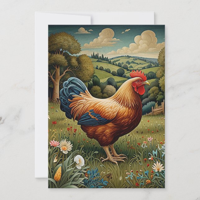 Vintage chic boho chicken pasture landscape invitation (Front)
