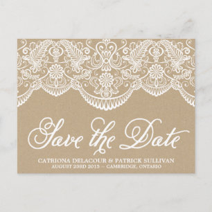 Vintage Chic Brocade Lace Save the Date Postcard