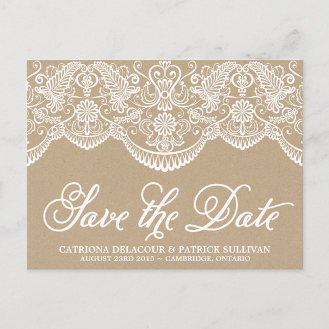 Vintage Chic Brocade Lace Save the Date Postcard (Front)