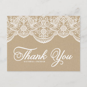 Vintage Chic Brocade Lace Thank You Postcard