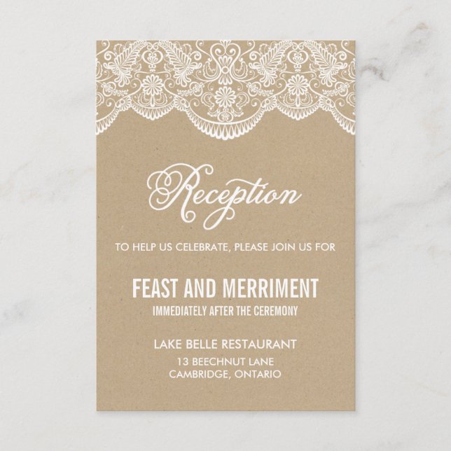 Vintage Chic Brocade Lace Wedding Reception Card (Front)