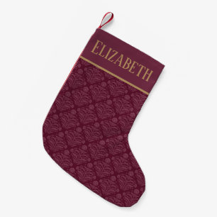 Vintage Chic Burgundy Floral Christmas Damask Small Christmas Stocking