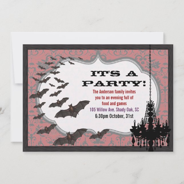 Vintage Chic Chandelier Damask Halloween Party Invitation (Front)