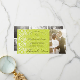 Vintage Chic Damask Lace Lime Green Photo Wedding Thank You Card