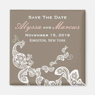 Vintage Chic Elegant Floral Peacock Save The Date Magnet