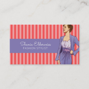 Vintage Chic Fashion Designer Stylist Pink Stripe Business Card