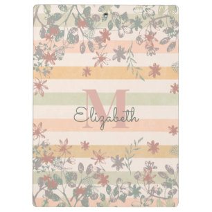 Vintage Chic Floral Stripes with Add Name Monogram Clipboard