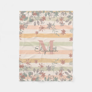 Vintage Chic Floral Stripes with Add Name Monogram Fleece Blanket