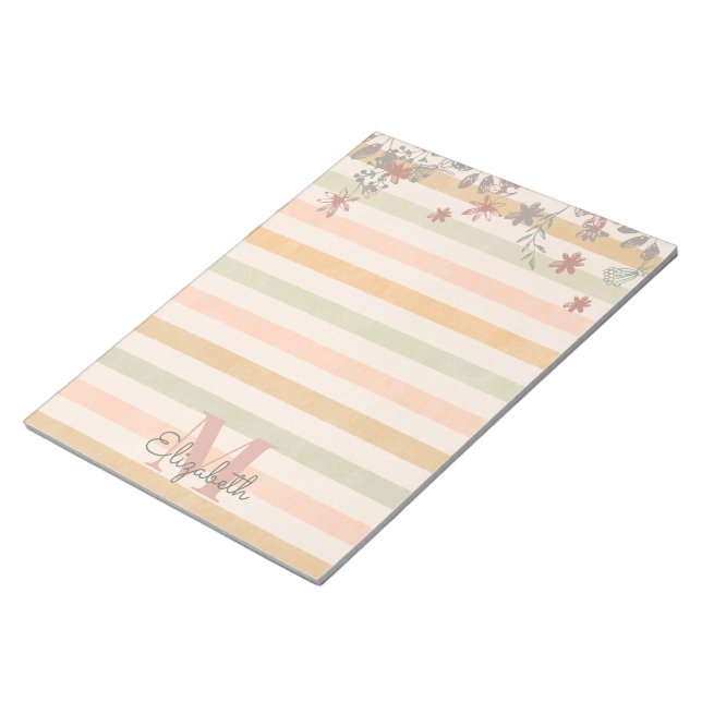 Vintage Chic Floral Stripes with Monogram Notepad (Angled)