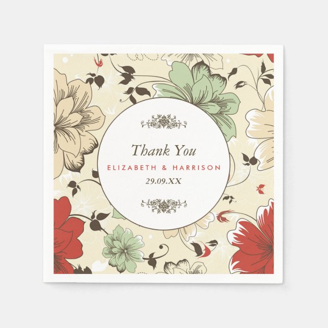 Vintage Chic Floral Wedding Napkin (Front)