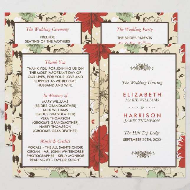 Vintage Chic Floral Wedding Program (Front/Back)