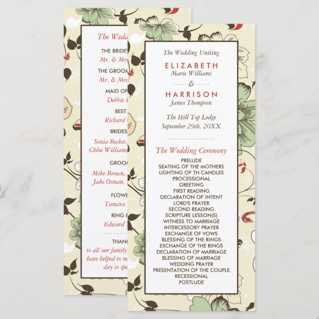 Vintage Chic Floral Wedding Programme (Front/Back)