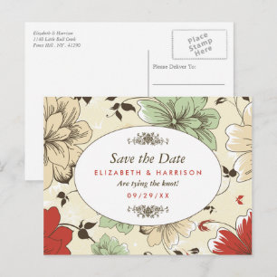 Vintage Chic Floral Wedding Save The Date Announcement Postcard