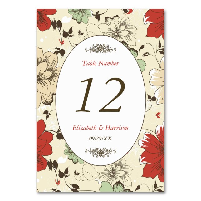 Vintage Chic Floral Wedding Table Number (Front)