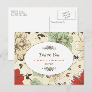 Vintage Chic Floral Wedding Thank You Postcard
