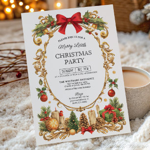 Vintage Chic Frame with Red Bow Christmas Party   Invitation