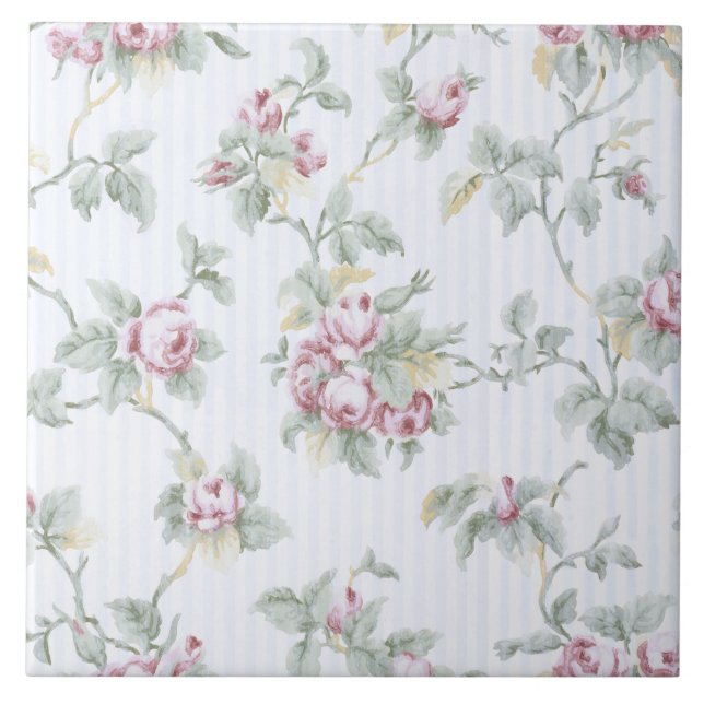 Vintage Chic French Roses and Stripes Tile (Front)