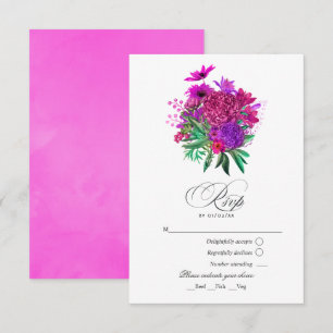 Vintage Chic Fuchsia and Purple Wedding RSVP Card