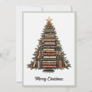 Vintage Chic Fun Christmas Tree Made Of Books Holiday Card