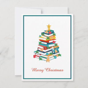 Vintage Chic Fun Colorful Christmas Book Tree Holiday Card