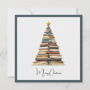 Vintage Chic Fun Colourful Christmas Book Tree  Holiday Card