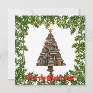 Vintage Chic Fun Colourful Christmas Book Tree  Holiday Card