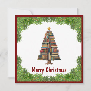 Vintage Chic Fun Colourful Christmas Book Tree Holiday Card