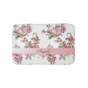 Vintage Chic Girly  Flowers-Personalised Bath Mat