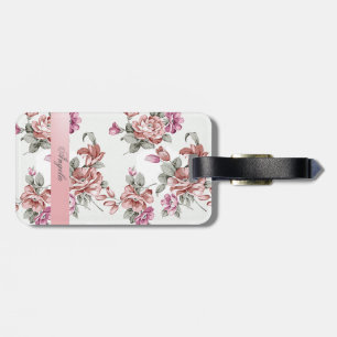 Vintage Chic Girly Flowers-Personalised Luggage Tag