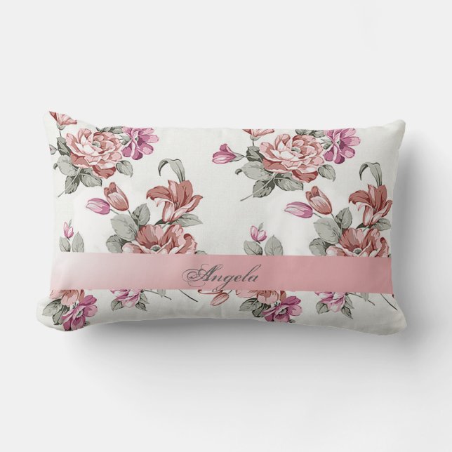 Vintage Chic Girly  Flowers-Personalised Lumbar Cushion (Front)