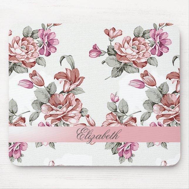 Vintage Chic Girly  Flowers-Personalised Mouse Pad (Front)