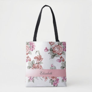 Vintage Chic Girly Flowers-Personalised Tote Bag