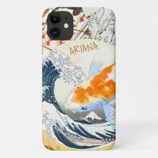 Vintage Chic Gold Koi Pond of Japanese Monogrammed Case-Mate iPhone Case