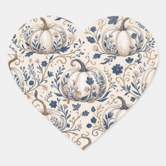 Vintage Chic Ivory Pumpkin Chinoiserie Floral Heart Sticker