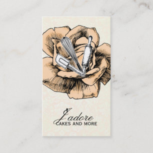 vintage chic orange floral bakery baker baking business card