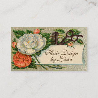 vintage chic orange hair stylist scissors flowers business card