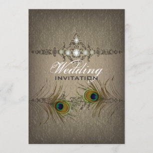 Vintage chic peacock wedding invitation