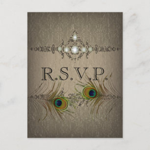 Vintage chic peacock wedding RSVP invitation Postcard
