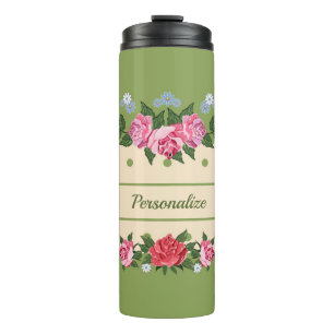 Vintage Chic Rose Flower Garden Green Foliage Thermal Tumbler