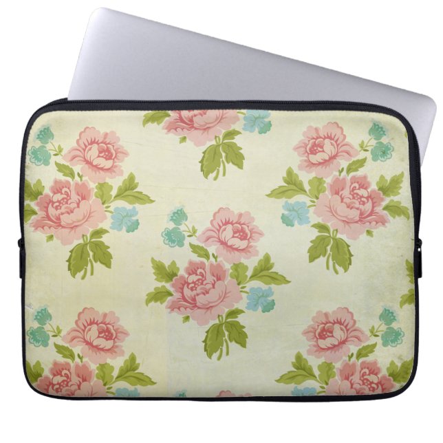 Vintage Chic Rose Flowers Floral Laptop Sleeve (Front)